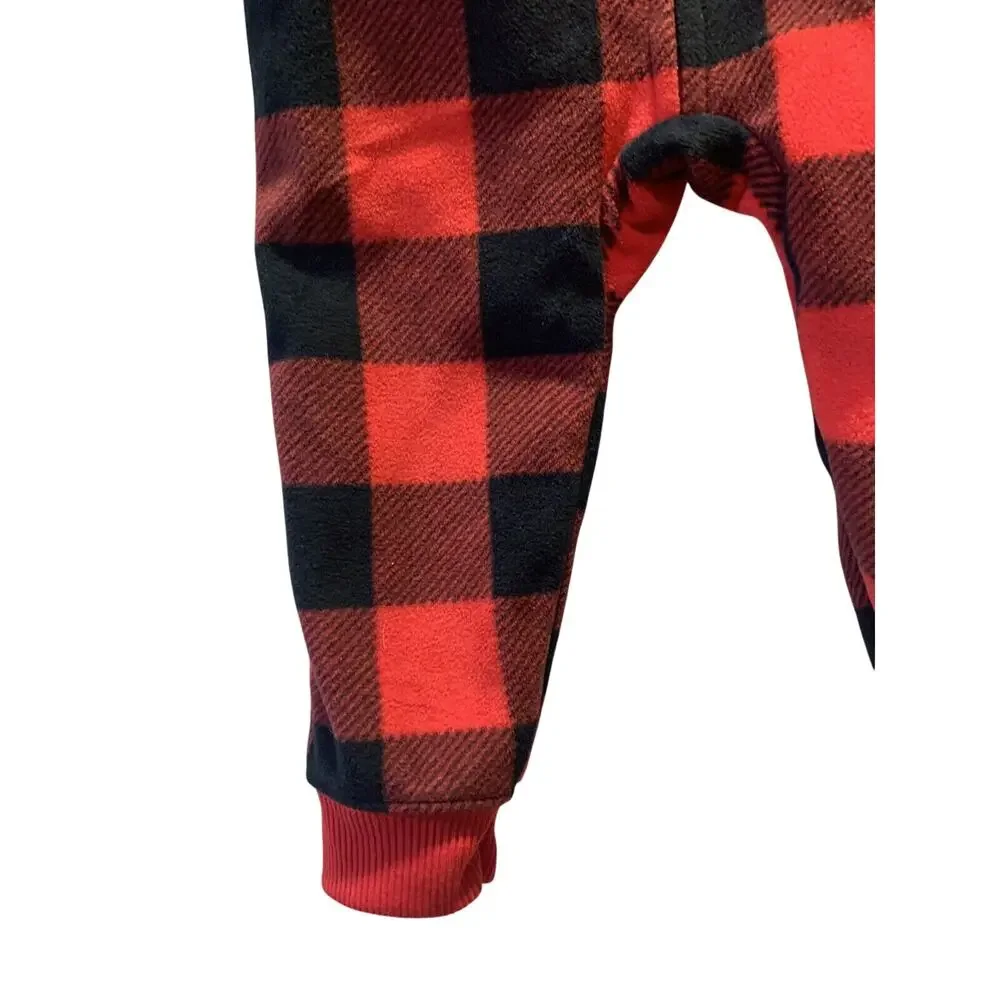 Carters Baby Boy 12M Sleeper Buffalo Plaid Red Black Fleece One Piece Hoodie